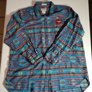 NWOT Ariat XL Aztec Pattern Button-Up Shirt - Teal, Burgundy & Yellow